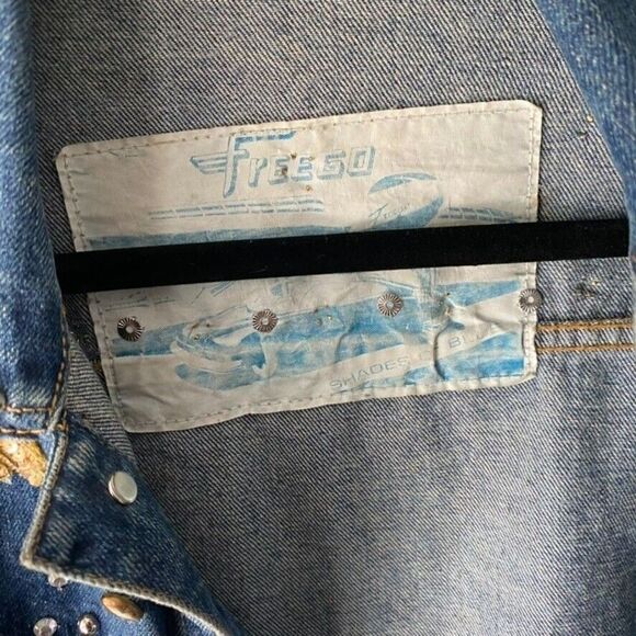 Freego Women’s Denim Jacket M Blue Jean Trucker Studded Western Oversized - Picture 3 of 6